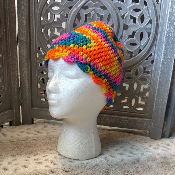 Handmade Other - NWT! Whimsical rainbow beanie hat OS scalloped colorful knit girlhoodcore winter